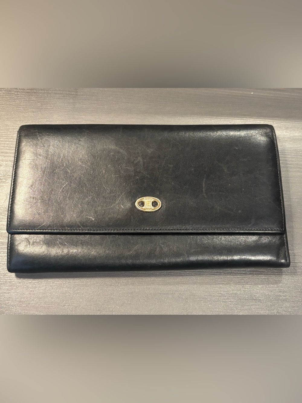 Vintage Celine Triomphe Leather Long Wallet